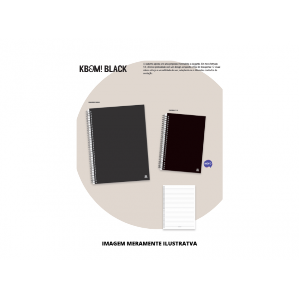 CADERNO - ANIMATIVA - ESPIRAL 1/4 CD 70F KBOM BLACK
